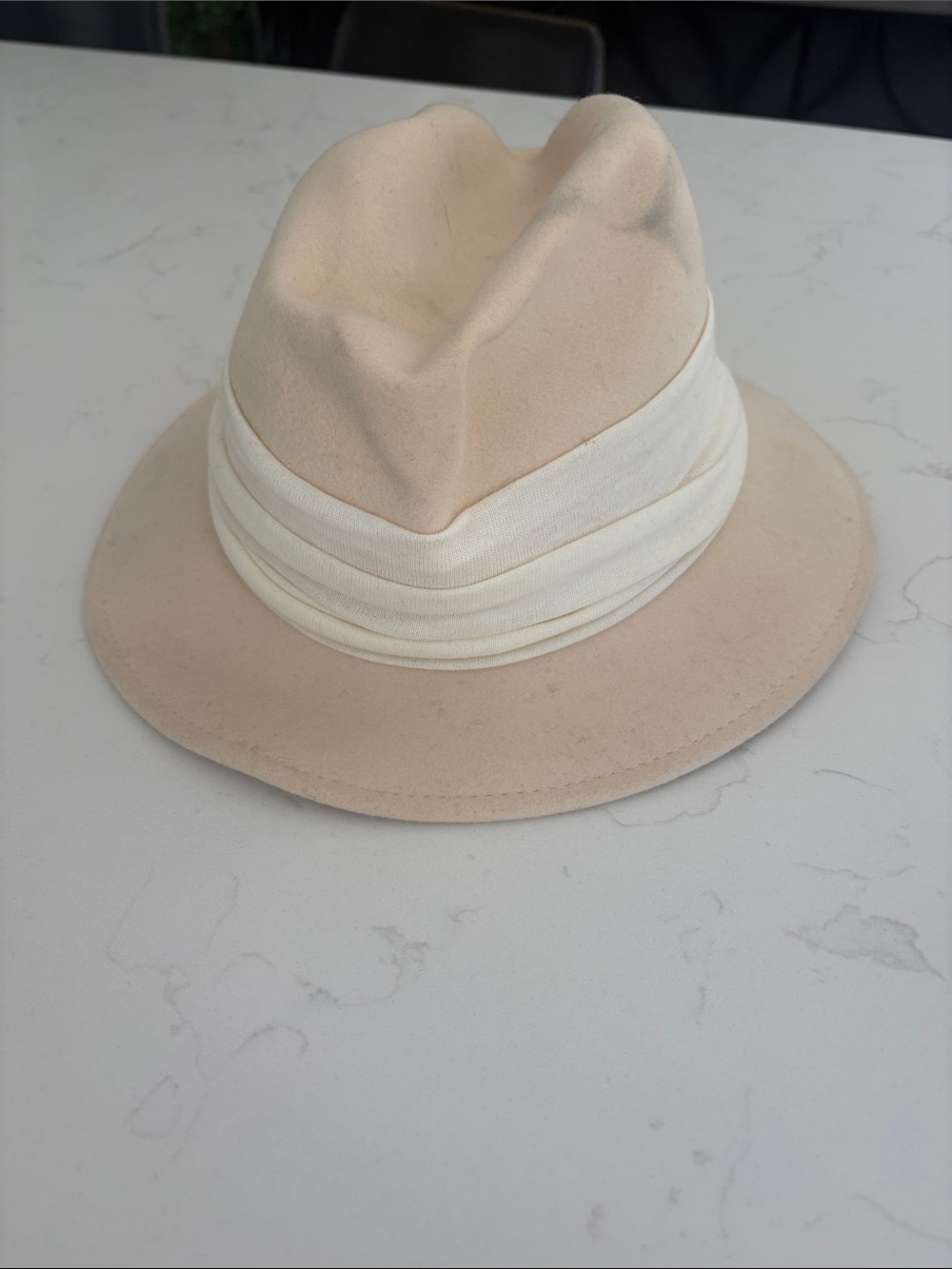 Cream Women's Fedora Hat with Ivory Band
